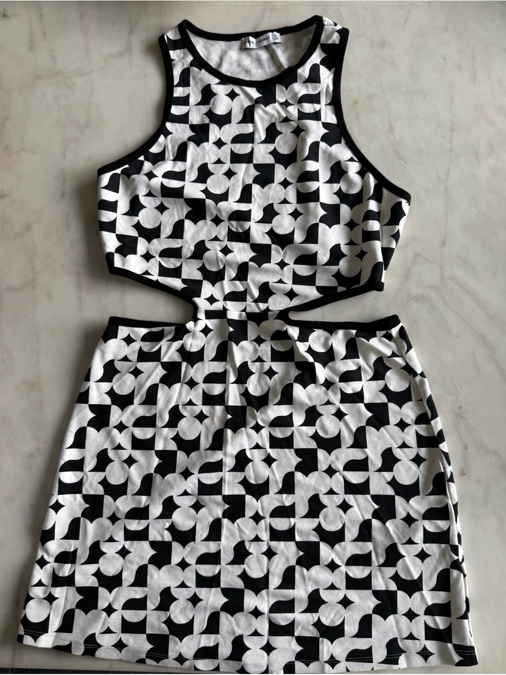 Black & White Geo Cutout Mini Dress
